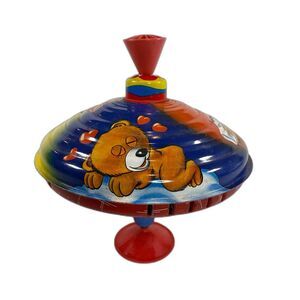 Vintage LBZ West Germany Red Snipping Tin Toy Teddy Bear Theme Aged Patina